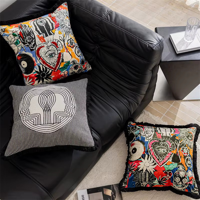 Formaso Kissenbezug aus Samt in Gelb mit Retro-Boho Auge-Motiv - Bild 5