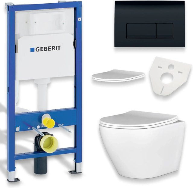 Bad Land WC Set mit Geberit Duofix Vorwandelement, ROLO Toilette in Weiß und Spülplatte in Schwarz - Bild 1