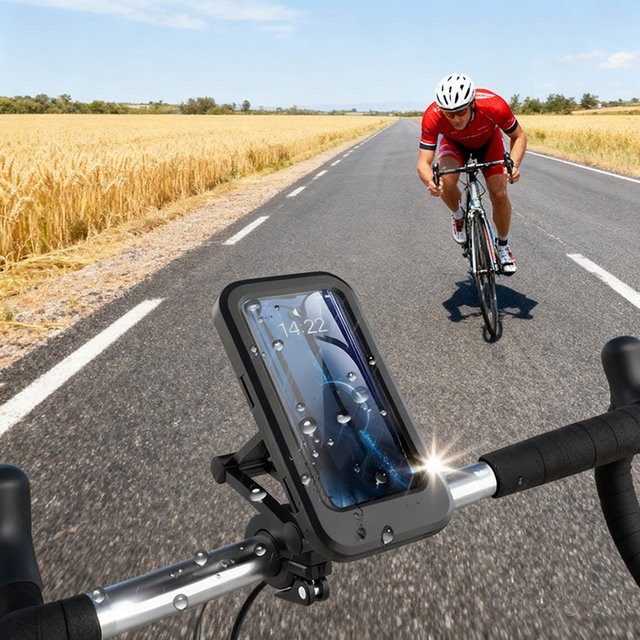 Wasserdichte Handyhalterung für Motorrad und Fahrrad in Schwarz mit 360 Grad Drehung und GPS-Kompatibilität - Bild 1