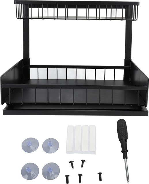 KONNWEI Unterschrank Organizer aus Metall, ausziehbarer Doppelschicht-Schrankorganizer und Spülbeckenregal, Schwarz - Bild 1