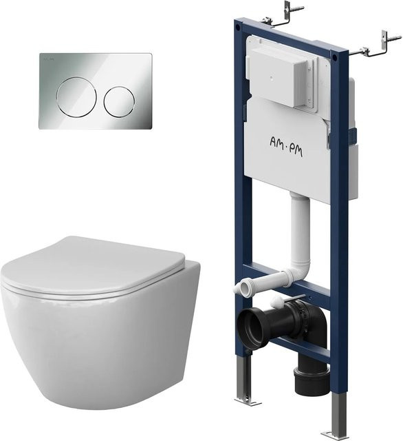 AM.PM Wand-WC Set mit Vorwandelement, Spülkasten und Drückerplatte, weiß, Rimless-Technologie - Bild 1