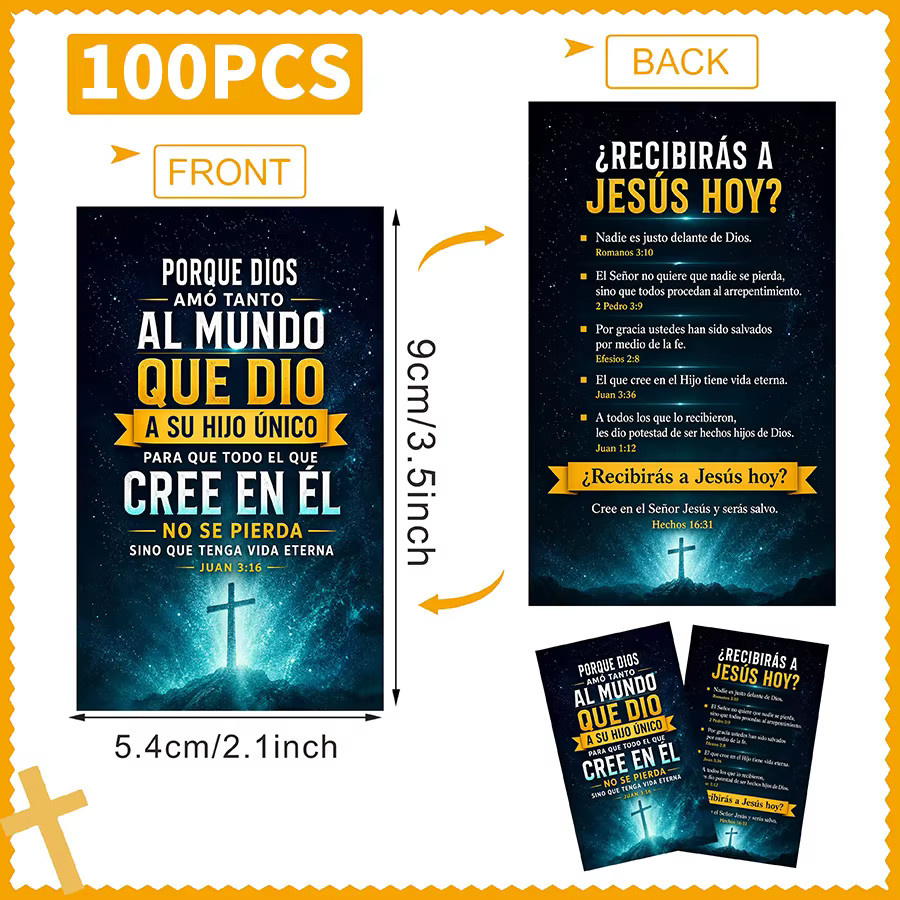 100 Stück Spanische Christliche Schriftkarten mit Juan 3:16 Bibelvers, Doppelseitige Inspirierende Glaubensbotschaften in Mehrfarbig - Bild 2