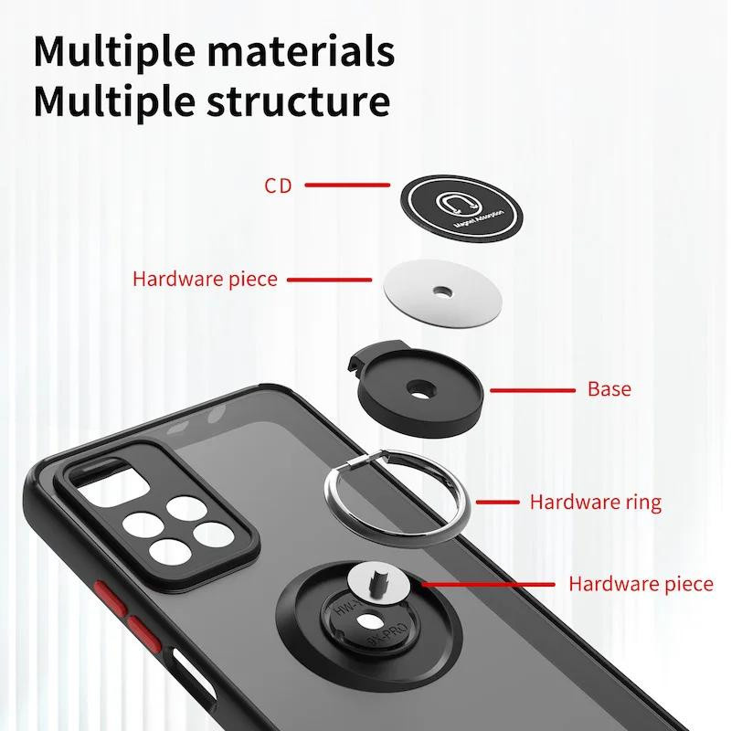 Stoßfeste Handyhülle mit Metallringhalter für Xiaomi Redmi Note 11 Pro Max 9 10 Poco X3 NFC 9c 9s 8 GT M3 11T F3 9A 9T 5G in Schwarz und Transparent - Bild 4