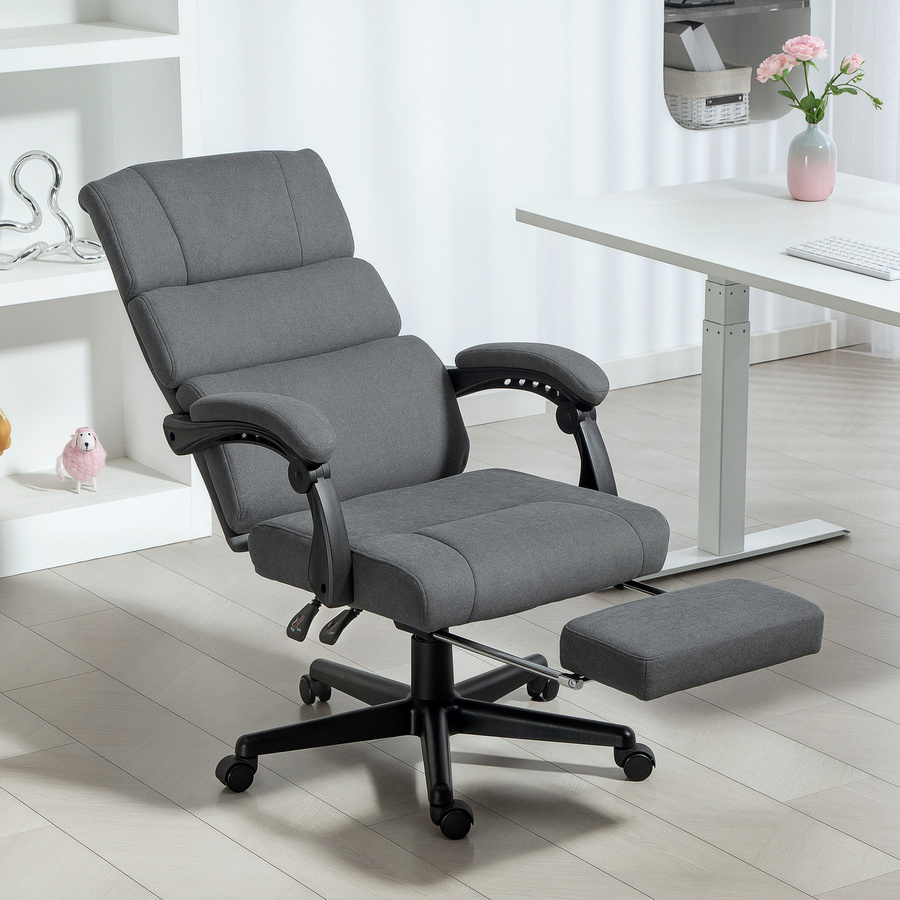 Ergonomischer HOMCOM Bürostuhl in Dunkelgrau mit Samt-Optik, Drehstuhl mit Fußstütze, Armlehnen und Kopfkissen für dein Home-Office - Bild 2
