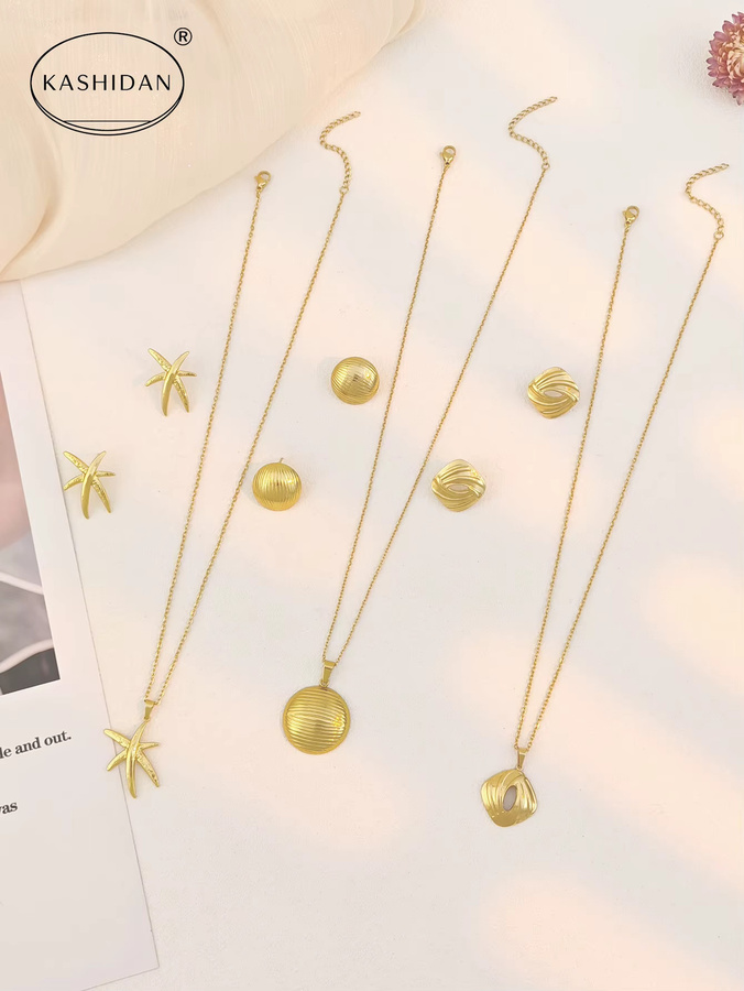 KASHIDAN Schmuckset Edelstahl, Seestern-Anhänger, Halskette, Ohrringe, Damen, Gold - Bild 2