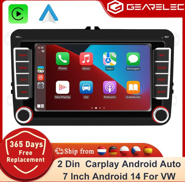 GEARELEC 2 DIN Autoradio mit Android 14, Carplay und Android Auto für VW Volkswagen Skoda Octavia Golf 5 6 Touran Passat B6 Polo Jetta, Schwarz - Bild 1