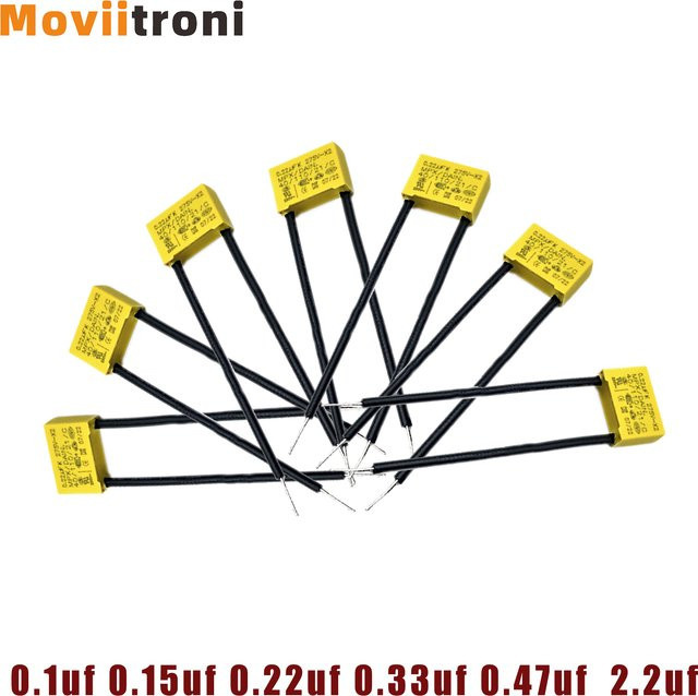 10 Stück Moviitroni MKP-X2 Sicherheitskondensatoren, flexibler Draht, gelb, 104-275 V, 0,1 µF bis 0,47 µF - Bild 1