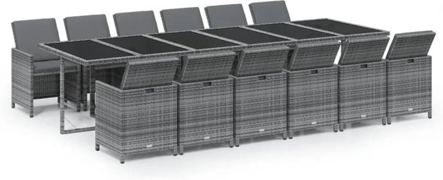vidaXL 13-teilige Garten-Essgruppe aus Poly-Rattan mit Kissen in Grau und Schwarz - Bild 1