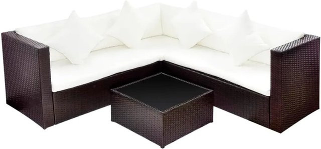 vidaXL 4-tlg Garten-Lounge-Set Modell 8 aus Poly Rattan in Braun mit Auflagen - Bild 1