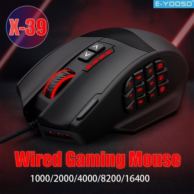 E-YOOSO RGB-Gaming-Maus mit Kabel in Schwarz, ergonomische Maus mit 16400 DPI und Makrobearbeitung für PC und Laptop - Bild 1