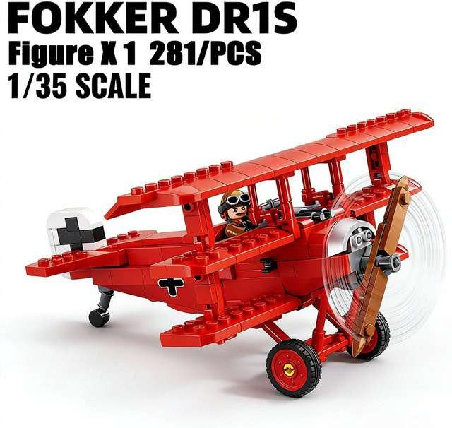 Linyi toy Jagdflugzeug Fokker Dr-1 Dreidecker Sopwith Camel Doppeldecker Erster Weltkrieg ab 6 Jahren - Bild 1
