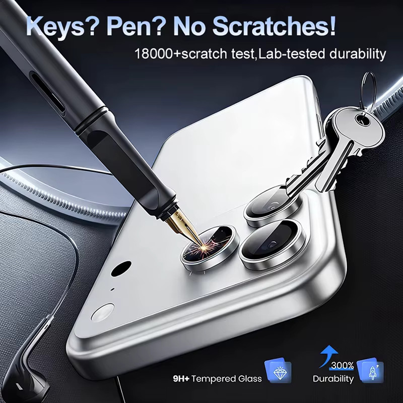 ZHUOHUAN Kameraobjektivschutz mit CD-Muster für iPhone 18 17 16 15 14 Pro Max Plus, Metallring und Glas, Silber - Bild 3