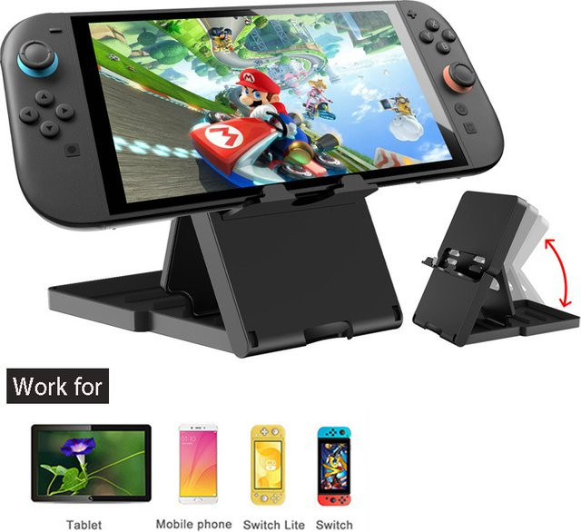 OULLX Schreibtischständer für Nintendo Switch 2 und OLED, faltbarer Halter in Schwarz, verstellbare Halterung für Tablet, Telefon und Kindle - Bild 1