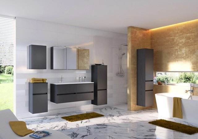 Held Möbel Waschtisch-Set Verona 2-tlg. in matt Graphitgrau mit Doppel-Mineralgussbecken und Spiegelschrank, Breite: 120 cm - Bild 1