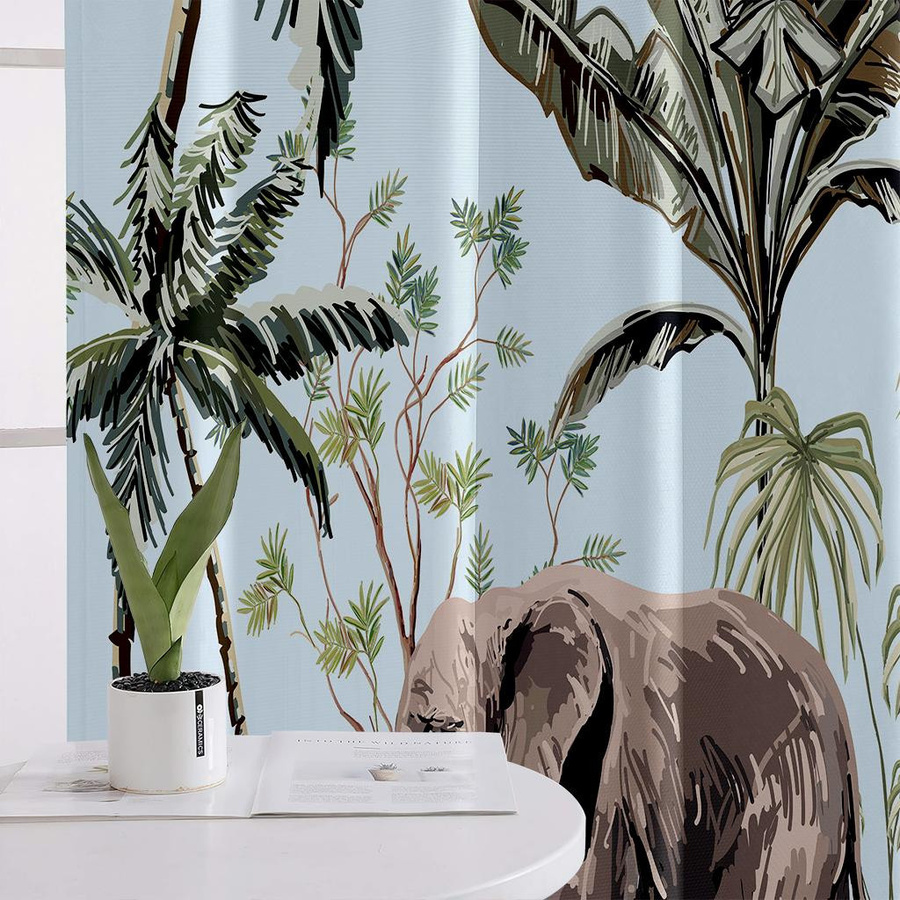 Yiran Furniture Dekorative Vorhänge Tropische Vegetation mit 3D-Druck, Set aus 2 Stück, halbtransparent, Mehrfarbig, B: 50 cm, H: 140 cm - Bild 1