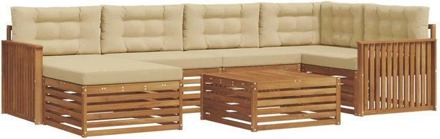 vidaXL Outdoor-Sofagarnitur 7-teilig aus Akazienholz mit Kissen in Natur und Beige - Bild 1