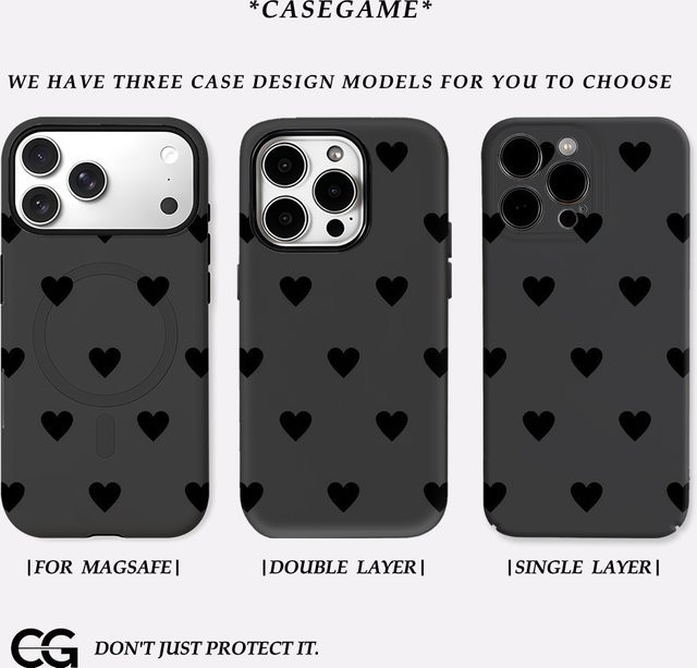 Potdemiel Handyhülle mit Herzgitter Design für iPhone 17 16 15 14 13 Pro Max Plus, Anthrazit, robuste Doppelschicht-Hülle - Bild 1