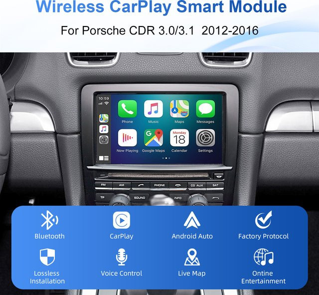 LEXXSON Kabelloses CarPlay und Android Auto Nachrüstkit Decoder-Box für Porsche CDR 3.0 3.1 911 Cayenne Cayman Boxster Panamera 2012-2016 - Bild 1