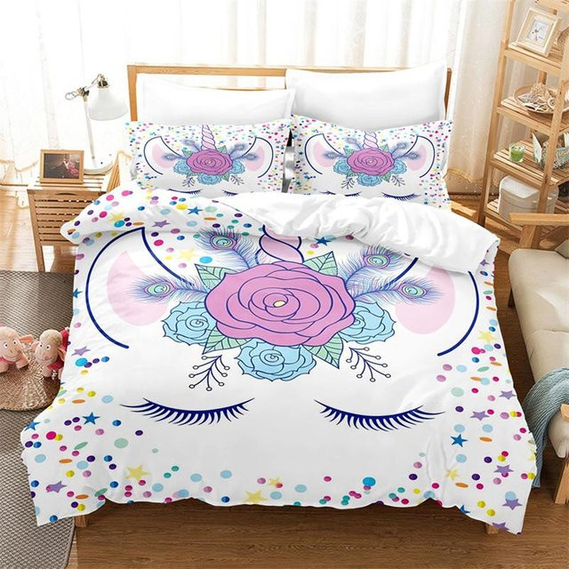 Binchi Kinder Bettwäsche Set Einhorn mit Bettbezug und Kissenbezug, Weiß, B/H: 140 x 210 cm - Bild 1