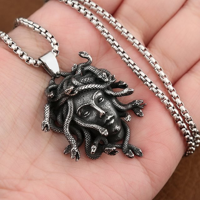 ROCKiss Halskette Medusa, Edelstahl, Silber, Vintage, Unisex - Bild 1