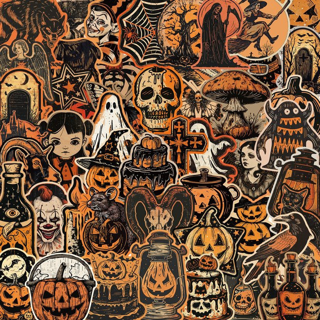 50 bis 100 Stück Retro Halloween Graffiti Aufkleber in Multicolour für DIY Dekoration von Gitarren, Notebooks und Gepäck, wasserfest - Bild 1