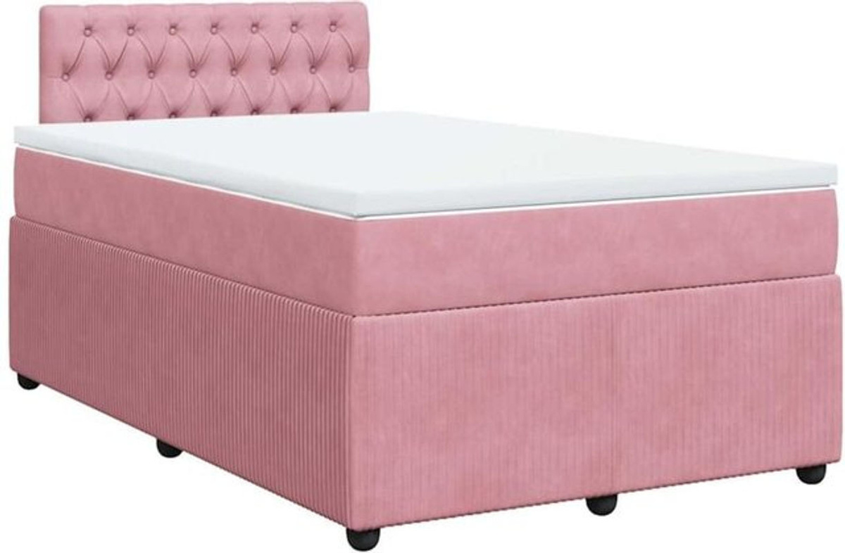 vidaxl Boxspringbett mit Matratze aus Samt in Rosa und Weiß, B/T/H: 120 x 200 x 100,5 cm - Bild 1