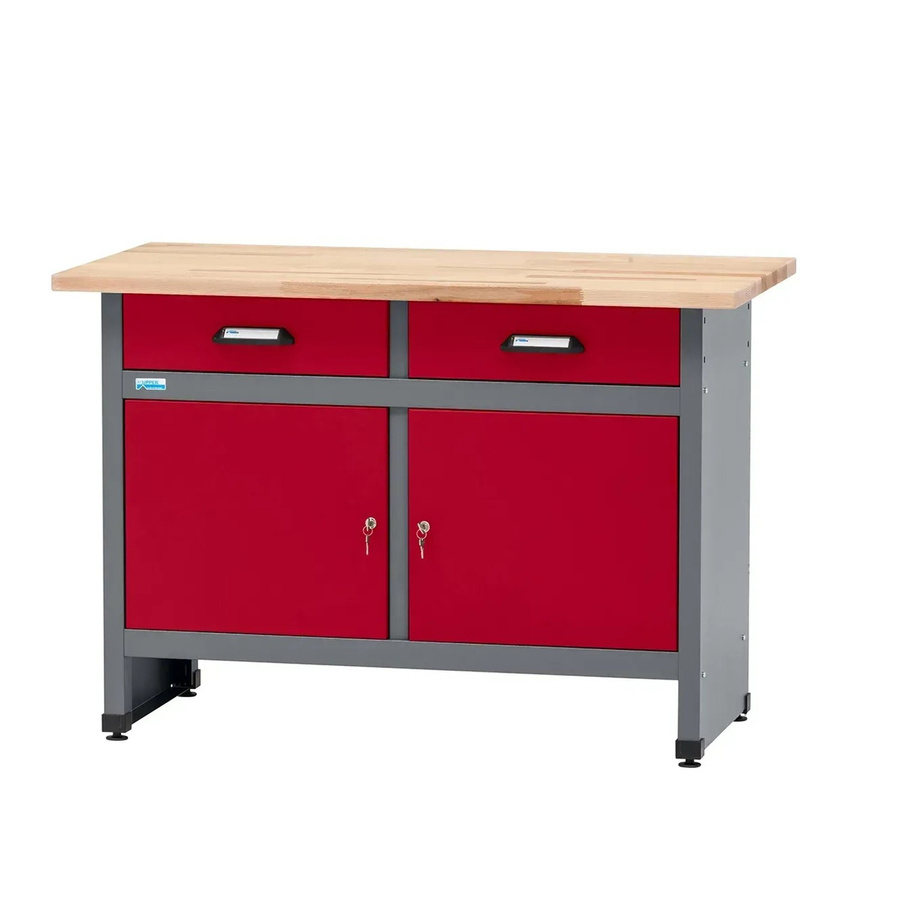 Küpper Werkbank-Set mit Vollbuchenplatte in Dunkelrot, B/T/H: 180 x 91 x 45 cm - Bild 2