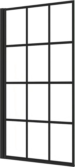 AICA Badewannenfaltwand mit kariertem Design in Schwarz und Transparent, H: 140 cm, B: 80 cm, Glasstärke: 4 mm - Bild 1