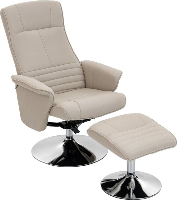 Aosom HOMCOM Relaxsessel mit Fußstütze, 360 Grad drehbar und 135 Grad verstellbar, beige Stoffbezug - Bild 1