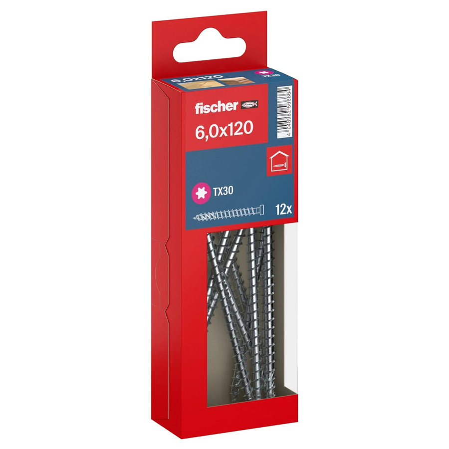 Fischer Holzbauschraube Zylinderkopf TX Vollgewinde, Farbe: Silber, Durchmesser: 6 mm, Länge: 120 mm, 12 Stück - Bild 2