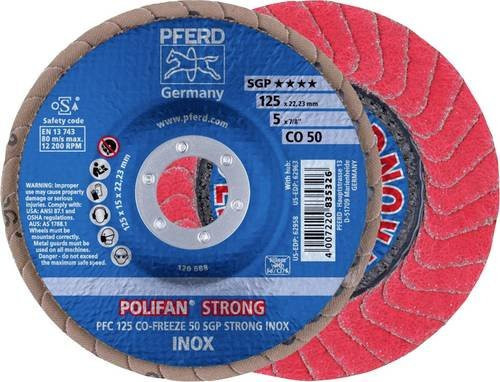 PFERD POLIFAN STRONG Fächerschleifscheibe CO-FREEZE 50 SGP INOX für Edelstahl Durchmesser: 125 mm, Bohrungs-Ø: 22,23 mm - Bild 1