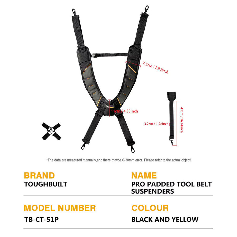 TOUGHBUILT Pro gepolsterte Hosenträger mit 4 Gürtelschlaufen aus robustem 1680D Stoff für Handwerker und Zimmerleute - Bild 3