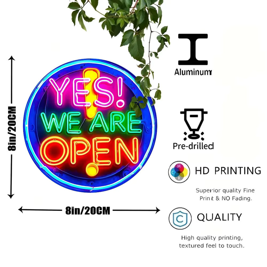 Potdemiel Neonschild Yes We Are Open Rund im Vintage-Design Multicolor Wanddekoration - Bild 2