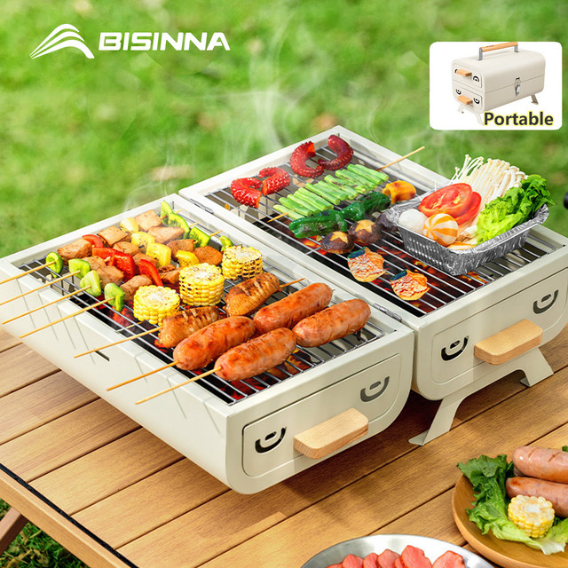 BISINNA Camping-Grill, multifunktionaler tragbarer Holzkohlegrill in Weiß, B/T/H: 49,8 x 38,0 x 38,0 cm - Bild 1