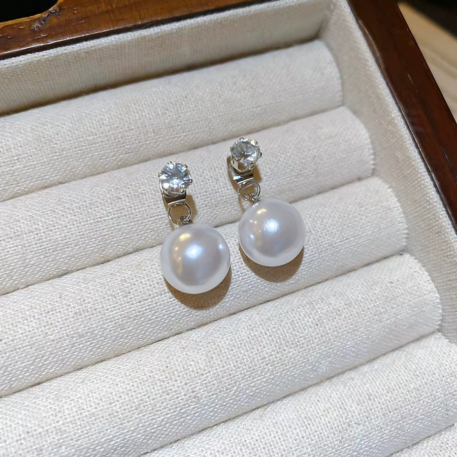 Tropfenohrringe Messing, Silber, Zirkonia, Perle, Damen - Bild 3