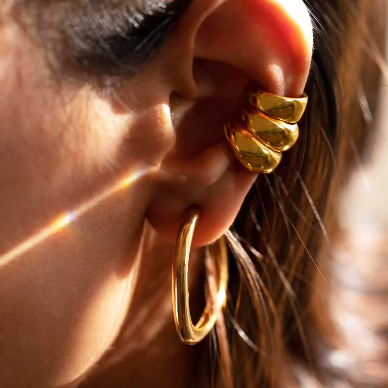 amofa Clip-Ohrring Edelstahl, Gold, Damen - Bild 3