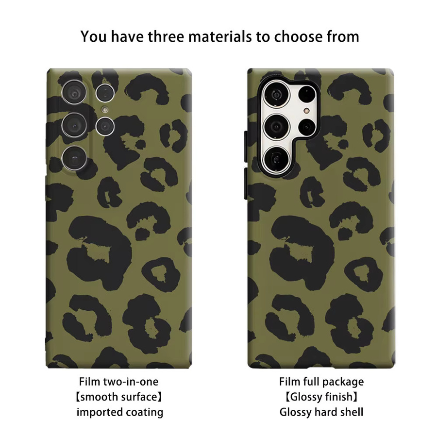 Stoßfeste Doppelschicht Handyhülle mit Leopardenmuster in Olivgrün für Samsung Galaxy S25 Ultra, S24, S23 Ultra und S23 Plus - Bild 2