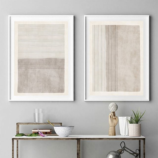 Potdemiel Abstrakte Wandkunst Minimalistisches Leinwandgemälde in Beige und Grau mit geometrischen Linien für deine Heimdekoration - Bild 1