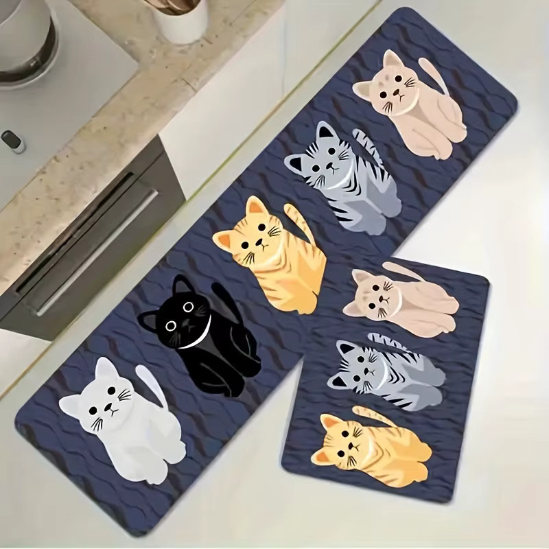 VIKAMA Bodenmatte mit niedlicher Cartoon-Katze, weicher Teppich für Wohnzimmer, Küche oder Schlafzimmer, Mehrfarbig, B/T: 60 x 40 cm - Bild 2