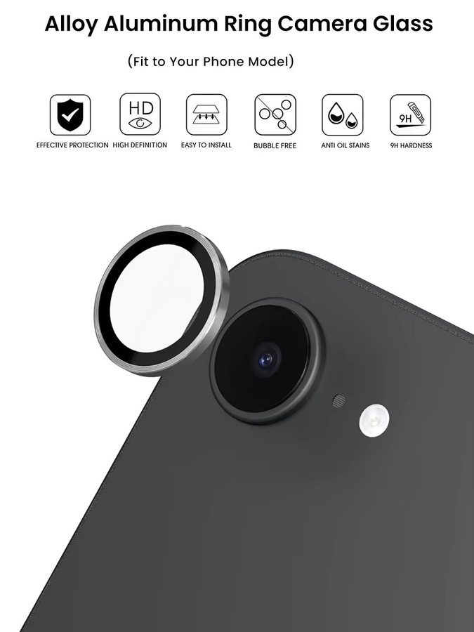 Ringkamera-Glas aus Aluminiumlegierung für Apple iPhone 17e, Farbe: Schwarz, Displaygröße: 6,1 Zoll - Bild 3