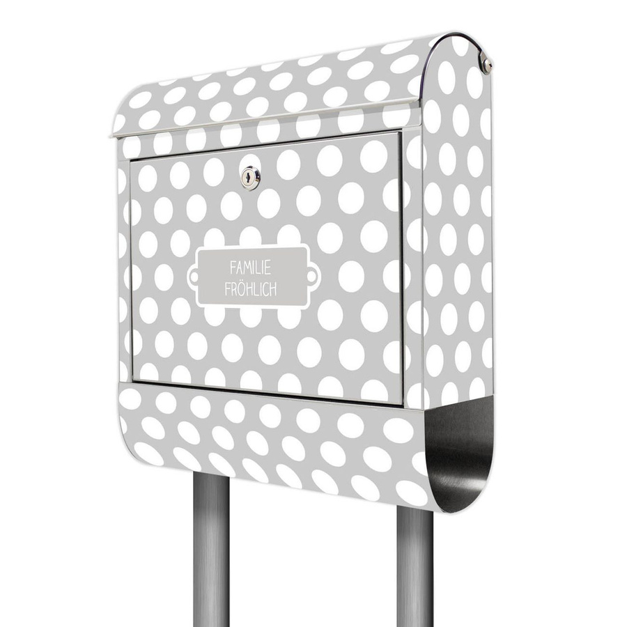 banjado Design Standbriefkasten mit Zeitungsfach und Punkt-Motiv in Grau, Edelstahl, B/T/H: 38 x 14 x 161,5 cm - Bild 1