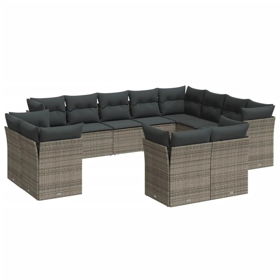 vidaXL 12-tlg. Garten-Sofagarnitur in U-Form aus Polyrattan mit Kissen in Grau - Bild 2