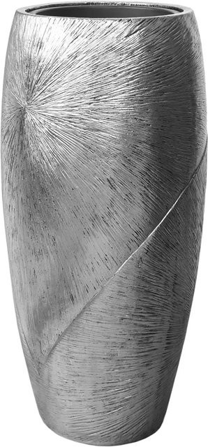 Vivanno Bodenvase Royal in Solissilber mit Sonnenstrahlenmuster aus Fiberglas, B/T/H: 50 x 50 x 107 cm - Bild 1