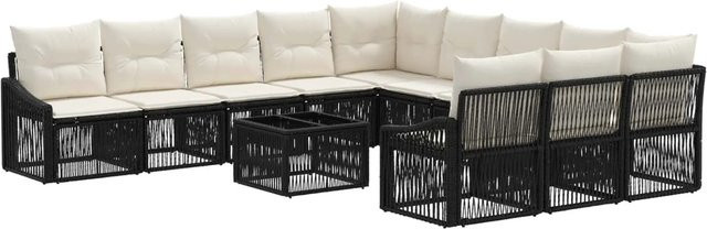 vidaXL Gartenmöbel-Set aus Poly-Rattan in Schwarz mit 3-Sitzer-Sofa, Eckelementen, Couchtisch und Polsterkissen in U-Form - Bild 1