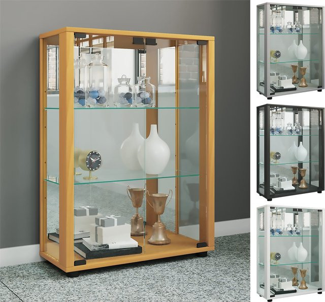VCM Glasvitrine stehend mit ESG-Sicherheitsglas und Spiegel, transparent, H x B x T: 80 x 60 x 25 cm - Bild 1