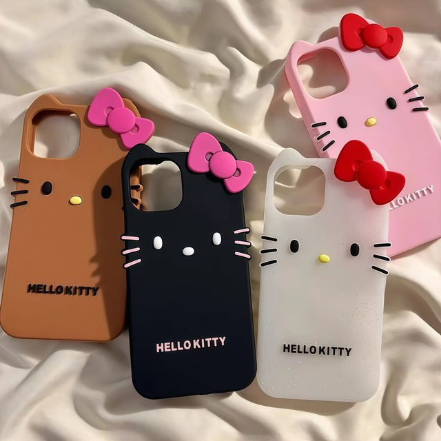 Sanrio Hello Kitty Handyhülle aus weichem Silikon in Schwarz für iPhone 11 bis iPhone 17 Pro Max, stoßfeste Cartoon-Schutzhülle - Bild 1