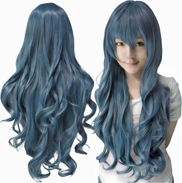 Juvia Lockser Cosplay-Perücke, staubblau, lockig, synthetisch - Bild 1