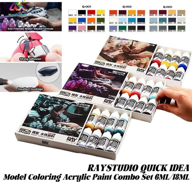 RAYSTUDIO Acrylfarben Set auf Wasserbasis für Modellbau und DIY-Malerei, 12 Flaschen à 6 ml und 18 ml - Bild 1