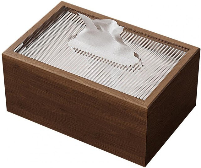 Serviettenhalter und Taschentuchbox aus Holz im chinesischen Stil mit Acryldeckel, Grau/Braun - Bild 1