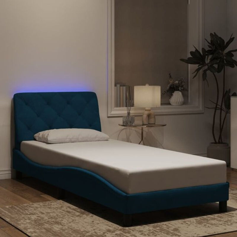Modernes Polsterbett mit LED aus Samt von Vidaxl, Blau, B/T/H: 80 x 200 cm - Bild 1